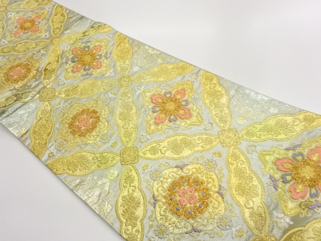 JAPANESE KIMONO / VARIATION SHIPPO / FLORAL PATTERN WOVEN- FUKURO OBI